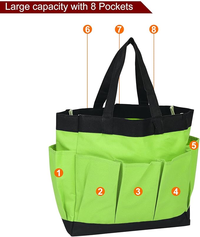 HARFINGTON Garden Tool Bag 11.2" x 5" x 11" Large Oxford Waterproof with Pockets Garden Tote Bag Gardening Plant Tool Organizer Storage Carrier Store for Outdoor Women Men, Green