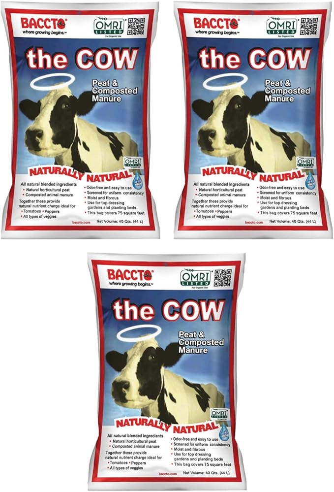 Baccto 1640 Wholly Cow Horticultural Compost and Manure for Soil Amendment, Lawn Care, & Garden Beds, 40 Quart Bag (3 Pack)