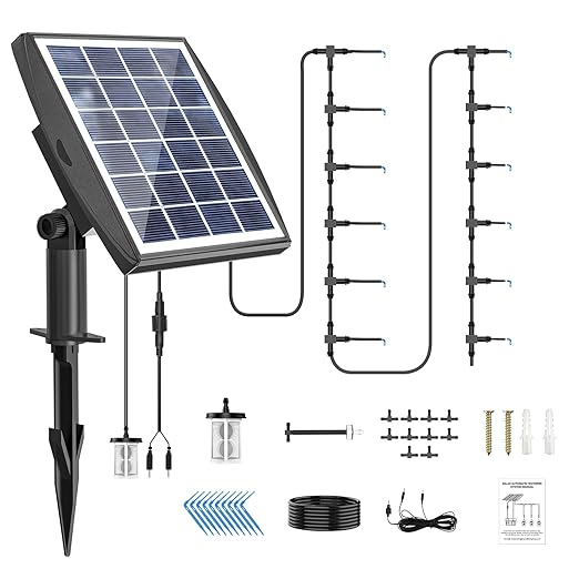 Solar Automatic Drip Irrigation Kit System, JIYANG Solar Powered Auto Easy DIY Watering Device Supported Pots Plants, 6 Timing Modes with Anti-Siphoning Device (Supported 10 Pots, 6Timing Modes)