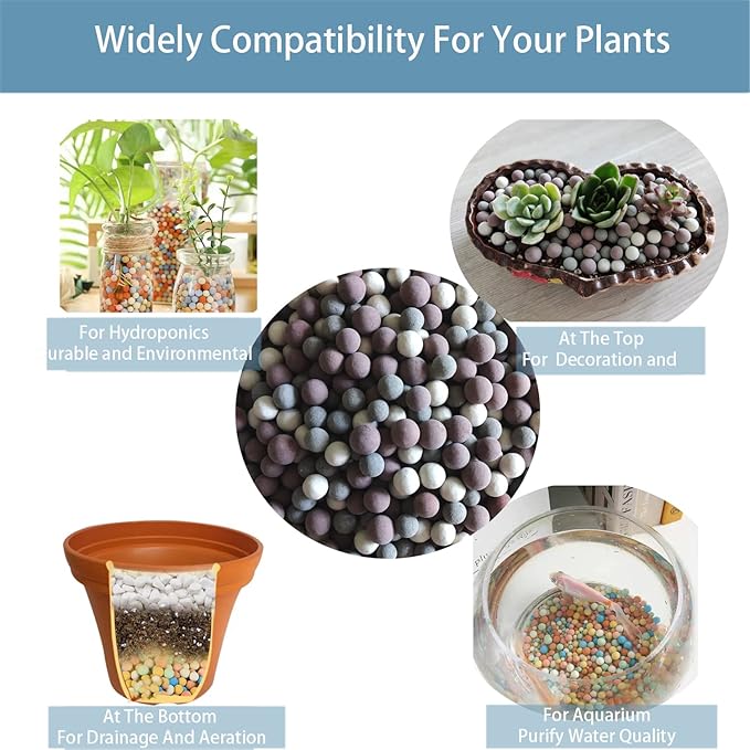 Natural Organic Colorful Leca Balls 2LBS for Plants, 8mm-10mm Ceramsite Clay Pebbles Indoor Potting Garden Soil for Orchid, Succulents, Hydroponics, Decoration, Drainage (2LBS, Primary Color, 1)