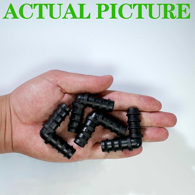 25PCS Drip Irrigation Barbed Elbow Fitting Kit for 1/2 Inch Tubing (16MM OD) .600" ID Drip Irrigation Connectors Elbow Dripline Barbed Connector Drip Irrigation Sprinkler System for Garden Lawn