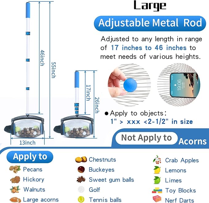 Zozen Nut Gatherer, 2 Dumping Method | Walnut Picker Upper Roller, Pine Cone Picker Upper - Apply to Pinecone, Hickory, Chestnuts, Buckeyes, Golf, Crab Apple Objects Size 1'' to 2.5''; 1.5 Gallon