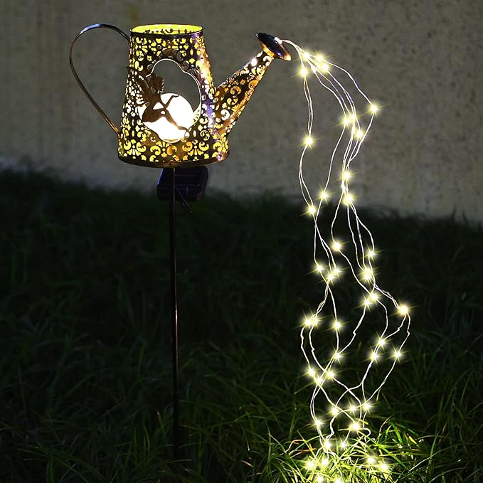 YJFWAL Solar Watering Can with Warm White LED Lights Outdoor Waterproof Fairy Garden Decor for Pathway, Yard, Lawn, Patio Perfect Decorations Gardening Gifts, Birthday Present for Women, Mom, Grandma