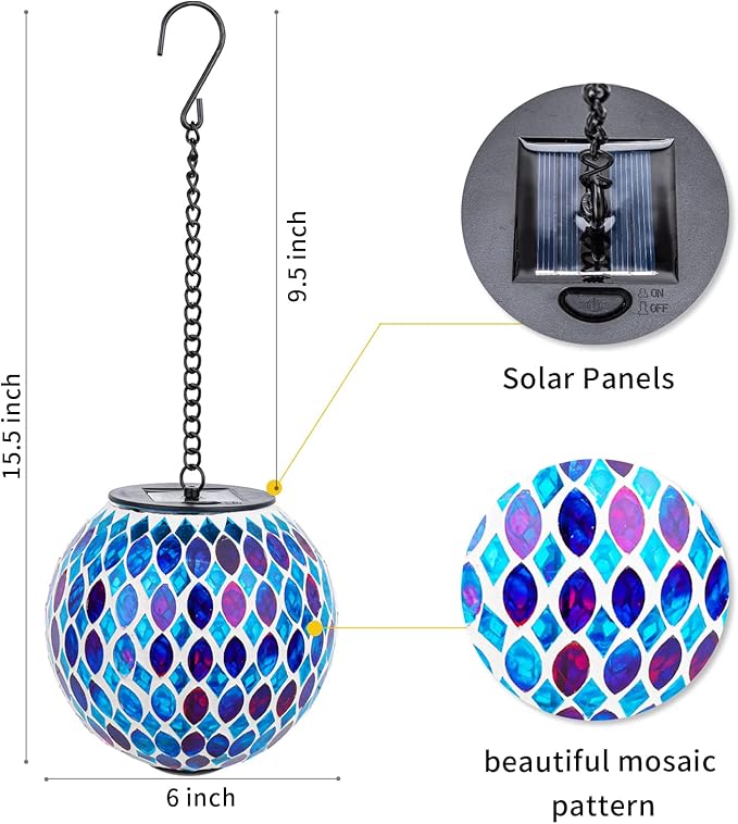VCUTEKA Hanging Solar Lanterns Mosaic Solar Lights with Hook Up, Outdoor Garden Lights Decor for Yard Tree Fence Patio