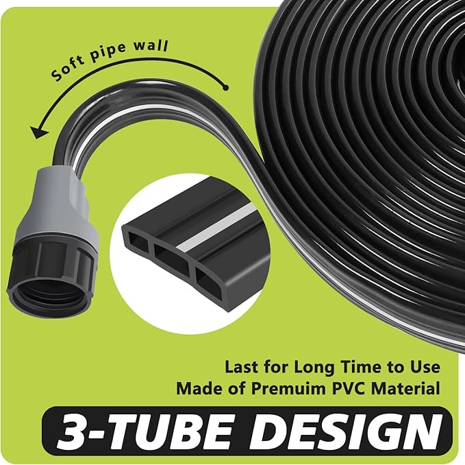 2-Pack Sprinkler Hose with Holes 15 Ft, Flat Soaker Hose 30 ft with Garden Staples, Drip Irrigation Hoses for Lawn, Watering Hose System (Black, 30 ft(15ftx2pack))