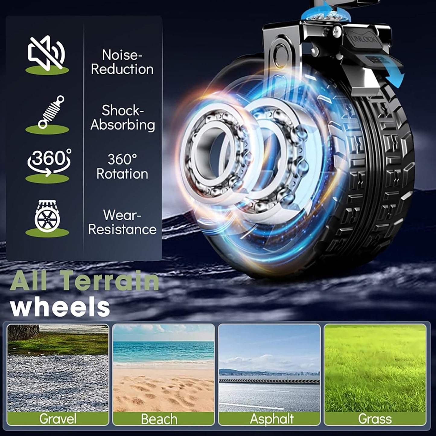 350L Large Capacity Foldable Wagon with Brakes, 560lbs Heavy Duty Collapsible Wagon Cart with Push Handle All-Terrain Big Wheels for Camping, Sports, Shopping, Beach