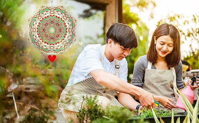 Wind Spinner Mandala Mystique 12 inches – 3D Stainless Steel – Laser Cut Metal Art Geometric Pattern - Hanging Wind Spinner, Kinetic Yard Art Decorations - Indoor/Outdoor Decor