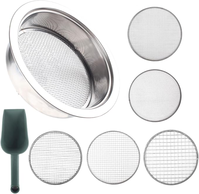 Garden Sieve Sifting Soil Sifter,5 Sieve Mesh Filter Sizes and Shovel, Stainless Stackable Gardening Sifting Screen Pan for Dirt, Sand, Rock, Filtration, Compost and Bonsai.