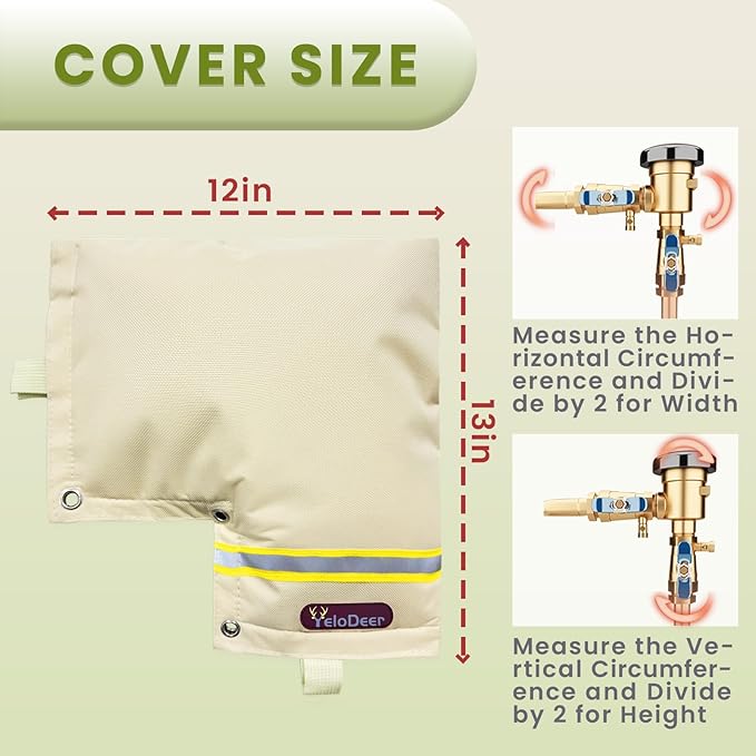 Backflow Preventer Insulation Cover YeloDeer, Beige 5 Layers of Hose Bib Cover freeze Protection(5°F), 12"W x 13"H Irrigation Sprinkler Valve Cover Insulated Waterproof Winter Water Well Pump Covers