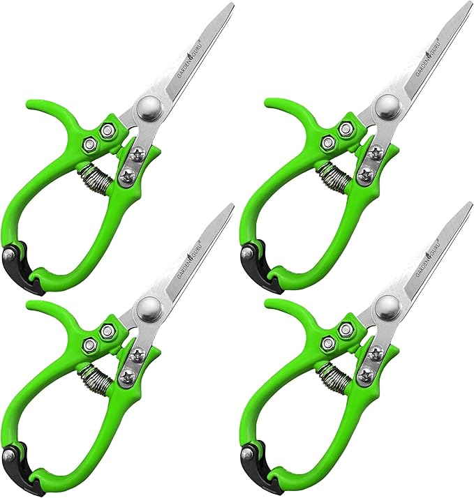 GARDEN GURU Ergonomic Garden Snips Clippers – Professional Hand Pruner Pruning Shear with Comfort Grip Handles for Gardening Trimming and Yard Work – High Carbon Steel (4 Pack)