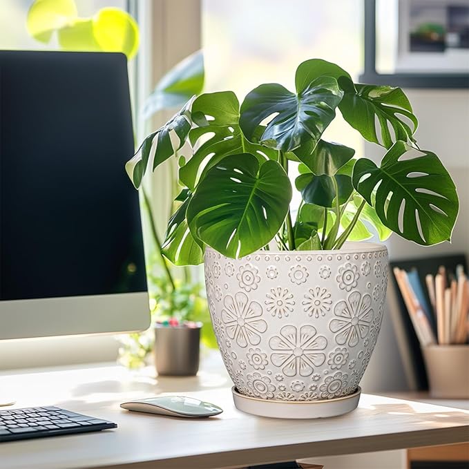 Ceramic Planter 8 Inch Plant Pot with Drainage Hole and Saucer Ceramic Pots for Indoor Plants Outdoor Large Flower Pot for Home Decor White