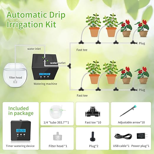 Automatic drip Irrigation System，DIY Indoor Plant Watering System,Self-Priming Pump, programmable Timer, Indoor Pot Plant Watering Device