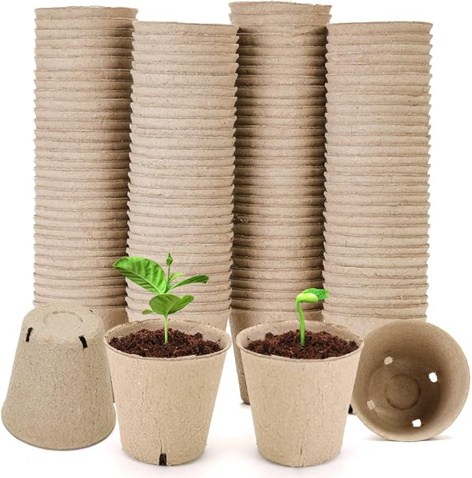 Peat Pots, 126 Packs 3.15 Inch Seed Starting Pots with Drainage Holes Round Nursery Pot, Biodegradable Round Plant Seed Starter Peat Pots Germination Seedling Trays