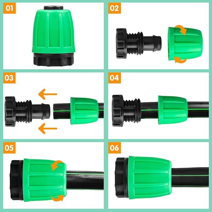 Drip Irrigation Fittings for 1/2 inch Tubing (0.60"-0.63" OD), 16 Pieces Barbed Locked End Plug Connectors, End Caps Drip Line Nuts Connectors for Drip Irrigation Hose (13mm ID)