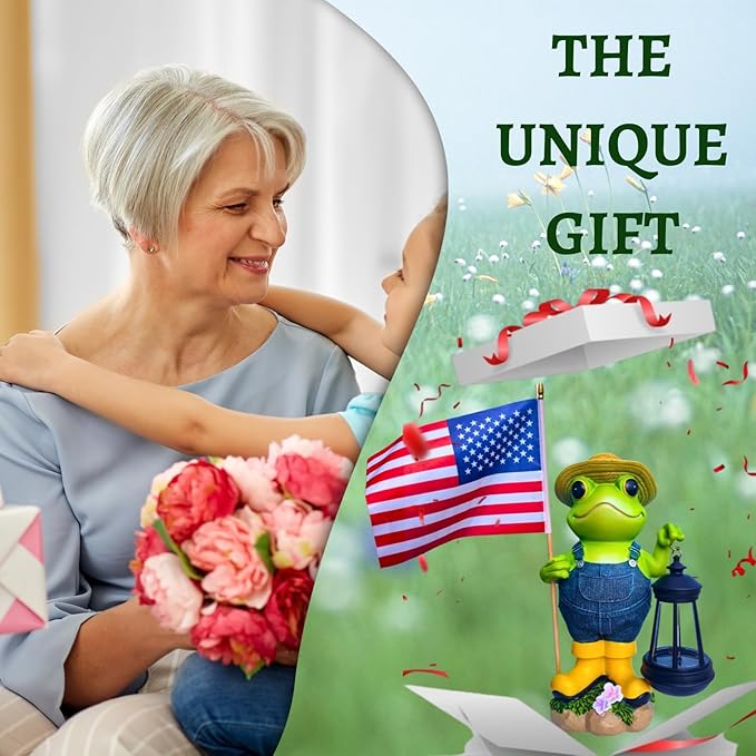 Garden Statues Frog with Solar Lantern, Outdoor Frog Figurine Decorations for Patio Yard Lawn Ornaments, Gifts for Mom/Grandma Birthday Housewarming