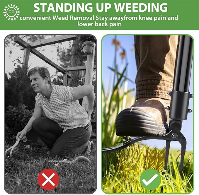 Weed Puller Tool, Stand up Weeder Puller, [Heavy Duty] 63 Inch Long Handle Garden Weeding Tool with 4 Claws, Hand Weed Hound Weed Puller for Garden & Lawn Care