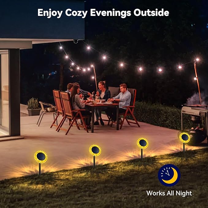 Solar Sunflower Decorative Outdoor Lights, 2 Pack Ground & Wall 2-in-1 Waterproof Decor Light for Backyard, Garden, Pathway, Driveway (Yellow)