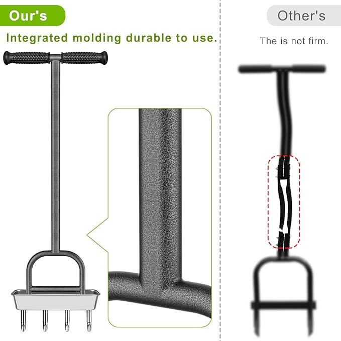 Dolibest Lawn Coring Aerator, Manual Grass Aerating Tool with Stainless Steel Soil Core Storage Tray, 4 Stainless Steel Corer Plug Aerator Tool, Garden Tool & Clean Hand Tool, Improve Lawn Health