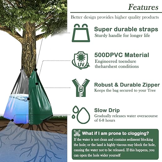 6 Pack 20 Gallon Capacity Watering Bags for Plant, 6-8 Hours Slow Release Tree Water Bags, Reusable Tree Watering Bag, Premium PVC Irrigation Bags, Sapling, Plant