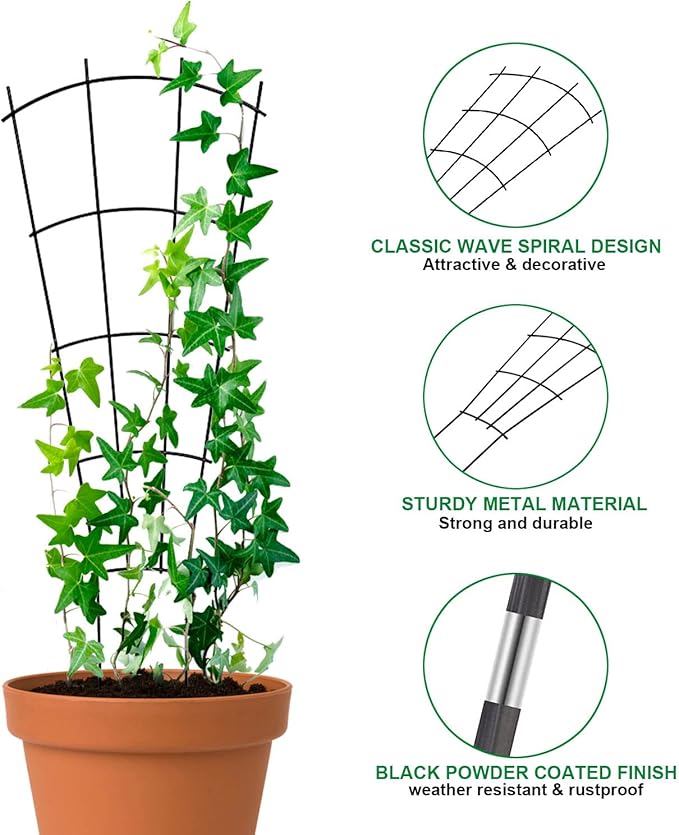 4 Pack 23'' Plant Trellis for Potted Climbing Plants Indoor, Outdoor Metal Garden Trellis for Climbing Plants Houseplants Flowers Vine Ivy, Fan Shape, Black