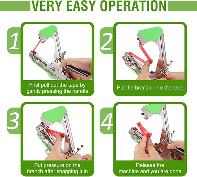 Plant Tying Machine,Plant Tapener,Tape Gun,Garden Vine Tying Tape with 20 Rolls and 10000pcs Staples,Vineyard Tool Garden Tools for Grapes, Raspberries, Tomatoes and Vining Vegetables etc