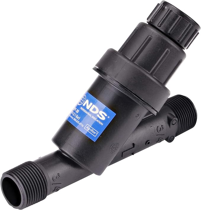 NDS PRYF 30 Pressure-regulating Y Filter, 3/4 in. MPT X 3/4 in. MPT, 0.2-5 GPM Flow Range, 30 PSI, 200 Mesh, Black