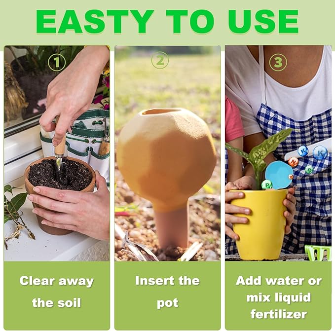 Self Watering Planter Insert Terracotta Watering Spikes Premium Plant Watering Devices Irrigation Dripper Self Watering Spikes Automatic Plant Accessories 4 Packs