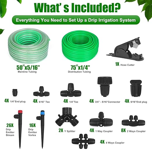 Efficient Drip Irrigation System 75FT+50FT Smart Irrigation Solution for Gardens Farms and Indoor Plants That Saves Water Resources and Improves Crop Yield