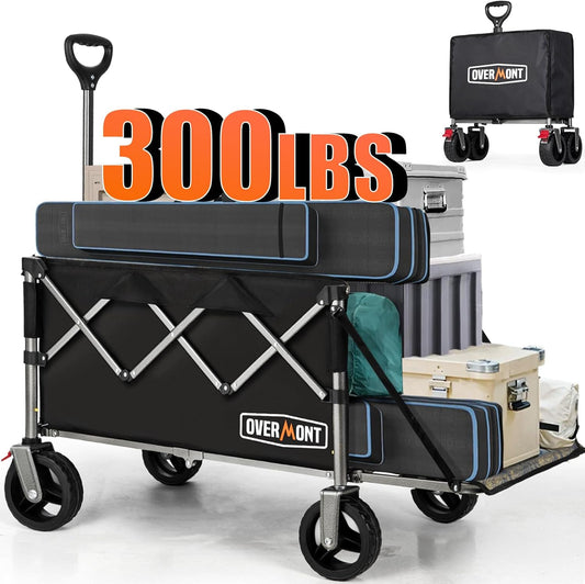 Overmont Collapsible Wagon with Tailgate - 49.2" Extended Heavy Duty Foldable Utility Wagon Folding Cart with All-Terrain Wheels for Outdoor Camping Sports Garden Beach Grocery - 300lbs Support