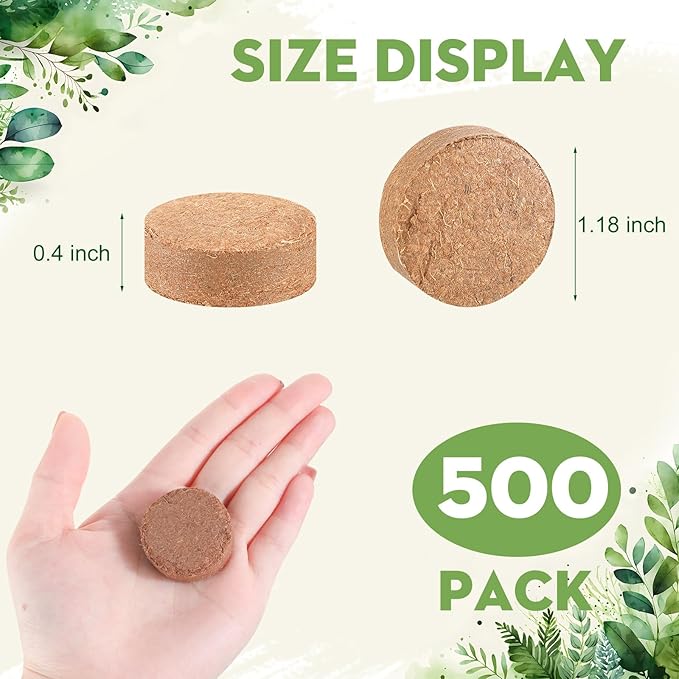 Sasylvia 500 Pcs (30mm) Compressed Coconut Coir Fiber Potting Soil Expanding Organic Coconut Coir Pellet Fiber Soil for Potted Plants, Succulents, Agricultural Cultivation, Home Planting