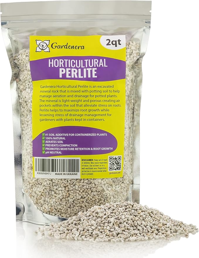 Organic Perlite — Medium/Fine Grade Horticultural Soil Amendment for Indoor & Outdoor Container Plants for Drainage Management and Enhanced Growth (2 Quart)