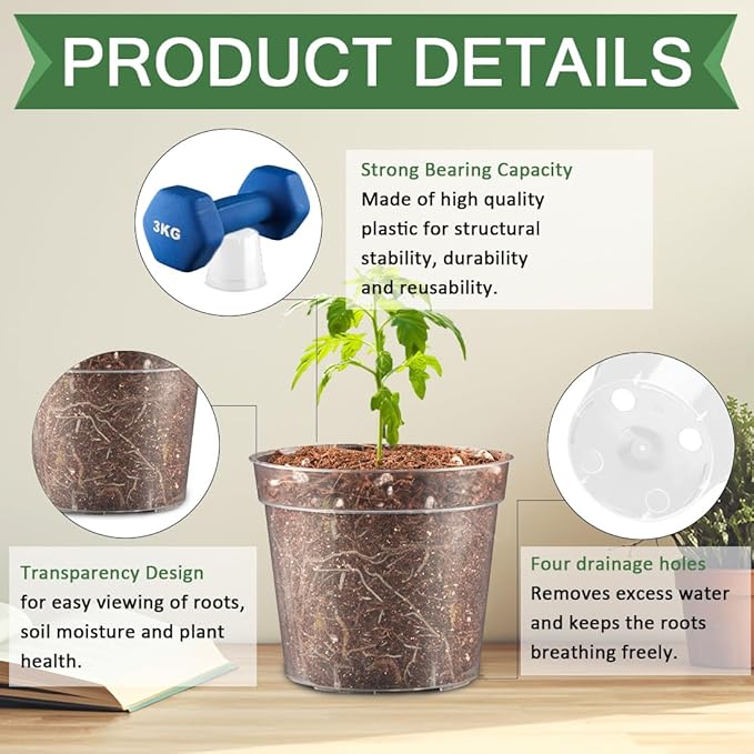 2.5" Clear Seeding Pots 100-Pack Round for Seeds Starter Pots, Seeds Germination Transparent Nursery Pots with Drainage Holes (2.5Inch,100Pcs,Clear)