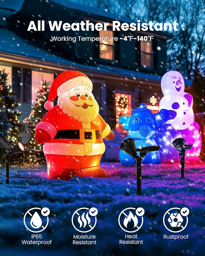 Color Changing Solar Spot Lights Outdoor Halloween Decorations Lights, IP67 Waterproof Landscape Solar Spotlights for Tree, House, Yard, Garden, Christmas Decor-6 Pack