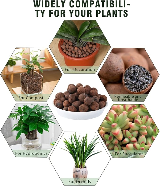 Natural Leca Clay Pebbles, 15LBS 8mm-18mm Expanded Organic Balls Plants Grow Media Gardening Soil for Hydroponics, Drainage, Decoration, Aquaponics