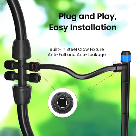 MIXC Drip Irrigation System, 95FT Quick Efficient Connector Garden Irrigation System Plants Watering System For Lawn Patio Raised Bed Automatic Irrigation Equipment With 1/2''&1/4"Tubing,Drip Emitters