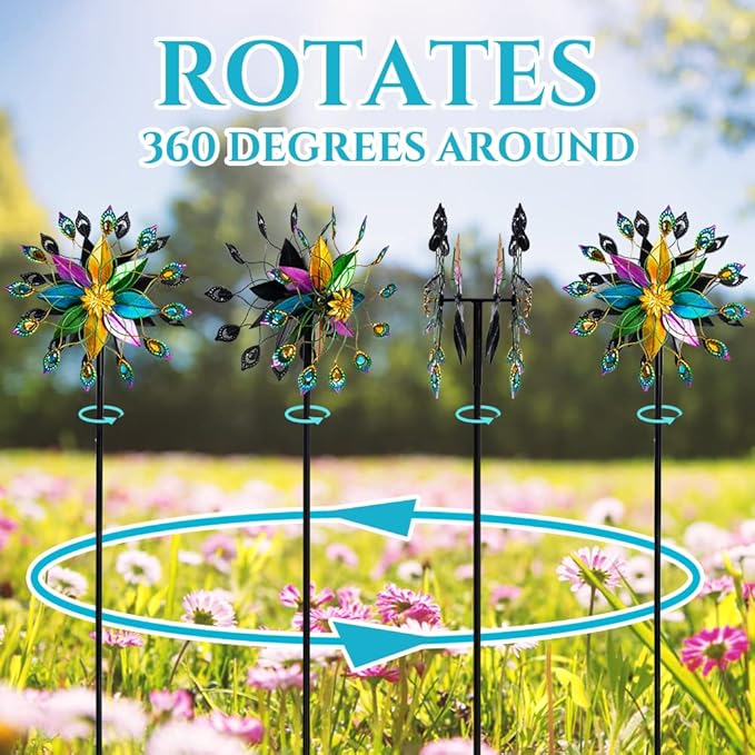 DREAMYSOUL Outdoor 360 Degree Wind Spinner, Metal Wind Spinners for Yard and Garden Large Wind Sculpture Garden Decor (66 * 16 Inches)
