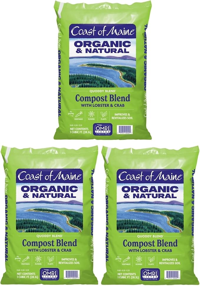 Coast of Maine Quoddy Blend, 1 cu ft (3 Pack) Organic and Natural Compost Blend with Lobster and Crab - Improves and Revitilizes Soil