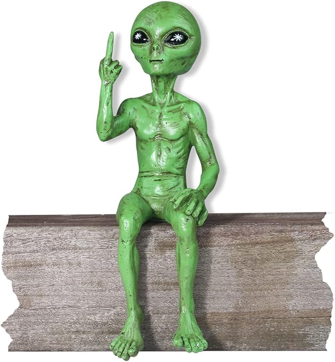 John Bernard & Company Rude Alien Statue “Flipping The Bird” 10″ H Shelf Sitter Extraterrestrial Figurine Funny Home or Garden Decoration (Cosmic Green)…
