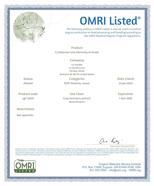 Organic Dolomite Lime 10LB - Made in USA - Garden Soil Amendment Fertilizer for Plants. Calcium/Magnesium Additive. Raise & Stabilize pH - Earthbox Tomatoes & Peppers Blossom End Rot. OMRI Listed