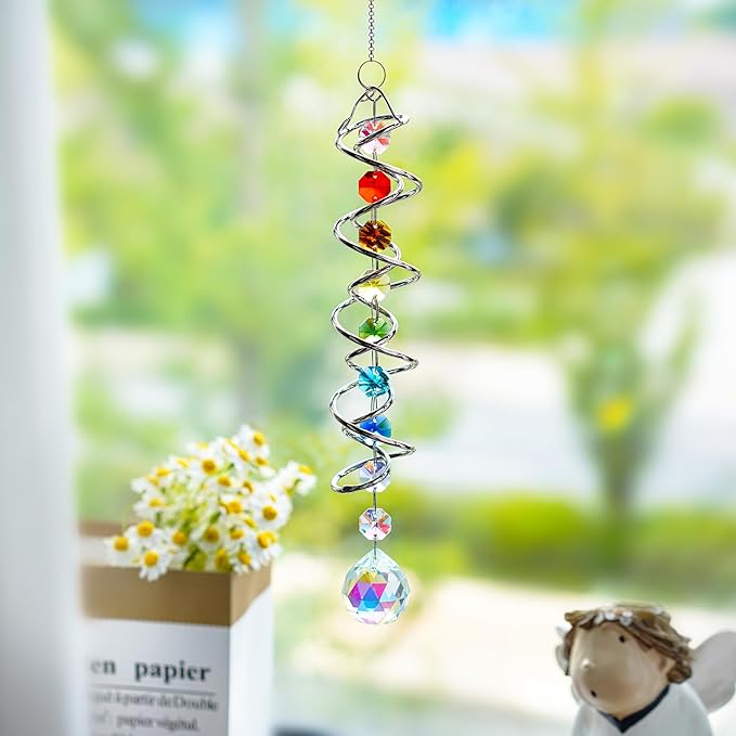 H&D HYALINE & DORA Sun Catchers for Windows,Crystal Sun Catcher with Seven Chakra Beads,Decorative Wind Spinner Tail Suncatcher for Indoor Christmas Decoration17.7in