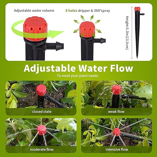 Irrigation Drippers,50 pcs Drip Irrigation Emitters for 1/4" Drip Irrigation Tubing 360 Degree Adjustable Water Flow Drip Emitters Irrigation Drip Heads Drip Irrigation Spray Emitters for Flower Plant