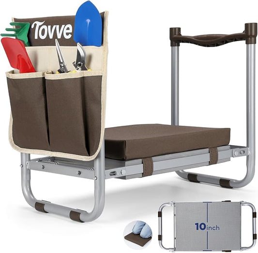 Foldable Garden Kneeler and Seat, Heavy Duty Garden Stool with 10" Wide Detachable Kneeling Pad, Portable Garden Bench Chair with Large Garden Tool Bag, Gardening Gifts for Women, Seniors