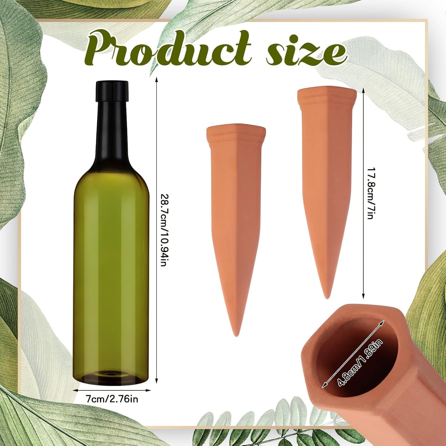 3 Sets Plant Watering Devices Include Terracotta Self Watering Spikes and 26 oz Plastic Bottles, Slow Release Vacation Insert Automatic Plant Waterer Device (Green and Terracotta)
