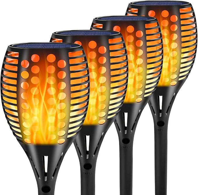 Solar Torch Light 4 Pcs Solar Lights Outdoor 96 LED Upgraded Waterproof Landscape Garden Pathway Light with Vivid Dancing Flickering Flames Auto On/Off Dusk to Dawn for Garden Pathway Yard Decoration