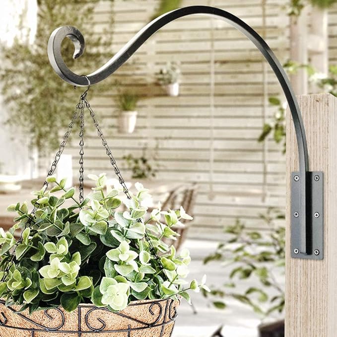 Qiang Ni Heavy-Duty Plant Hanger Outdoor: Hanging Plant Hook for Outside Basket - 22-Inch Wall Mount Plant Bracket for Bird Feeder…