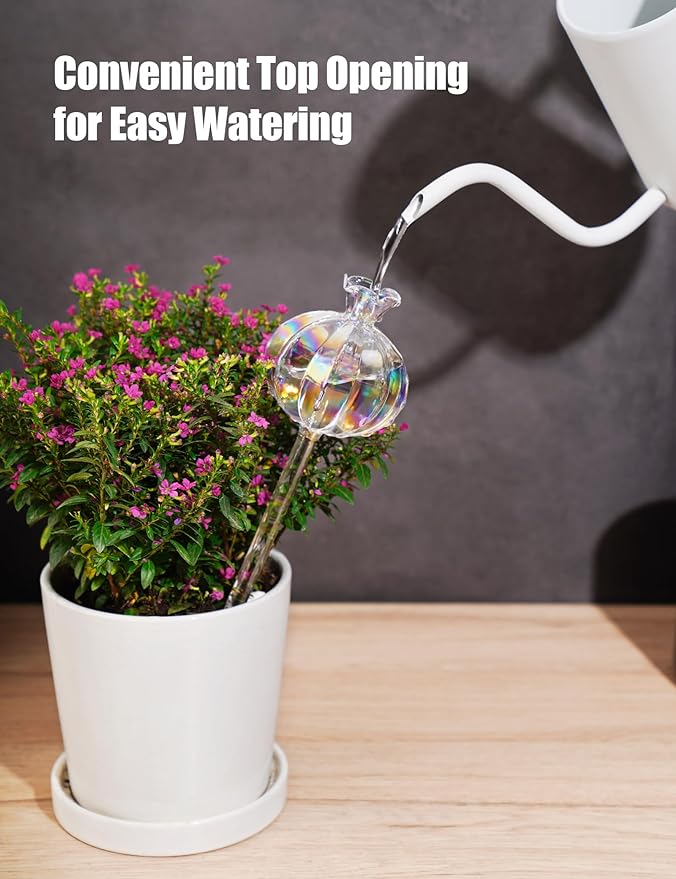 NiHome Plant Watering Globes 4-Pack, Iridescent Glass Cactus Self Watering Globe, Glass Waterer for Potted Plants - 4.7OZ/140 ML Capacity Automatic Mini Irrigation System, Adorable Gardening Gift