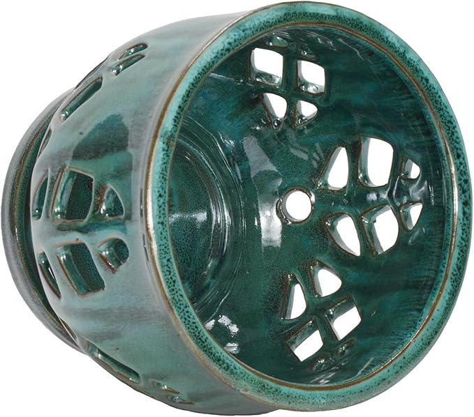 W&W Orchid Pot with Holes and Saucer for Repotting, Green Mix, 6.5 Inches