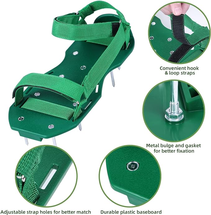 Ohuhu Lawn Aerator Shoes for Grass: Free-Installation Aeration Shoes with Stainless Steel Shovel, Heavy Duty Spike Aerating Sandals Lawn Equipment Tool with Hook & Loop Straps for Yard Patio Garden