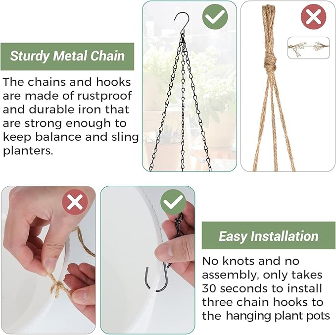 T4U 10 Inch Hanging Planters for Indoor Outdoor Plants, Hanging Plant Pot Pack of 2, Self Watering Hanging Pots with Drainage Hole & Plug & Chain with 3 Hooks for Garden Home Decor, Grey