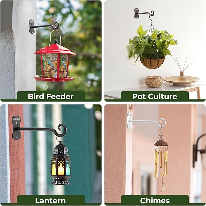 Kingsyard 4 Pack Wall Plant Hanger - Heavy Duty Metal Hanging Bracket Hooks for Hanging Plant Bird Feeders Lanterns Wind Chimes Indoor/Outdoor. White